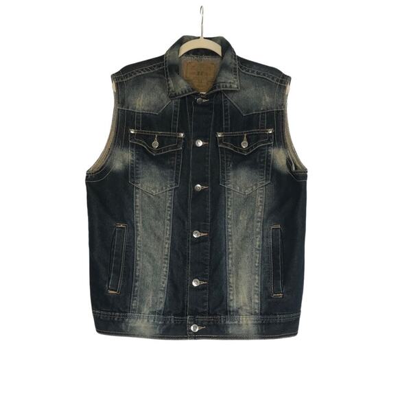BARE FOX VTG Denim Vest XL Blue Retro Gorpcore Goth Cowboy Western Outdoor Y2K - Picture 1 of 8